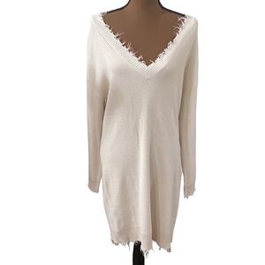 Forever 21 Plus ivory Frayed Sharkbite Sweater Dress size 0X  (or regular sz 12)